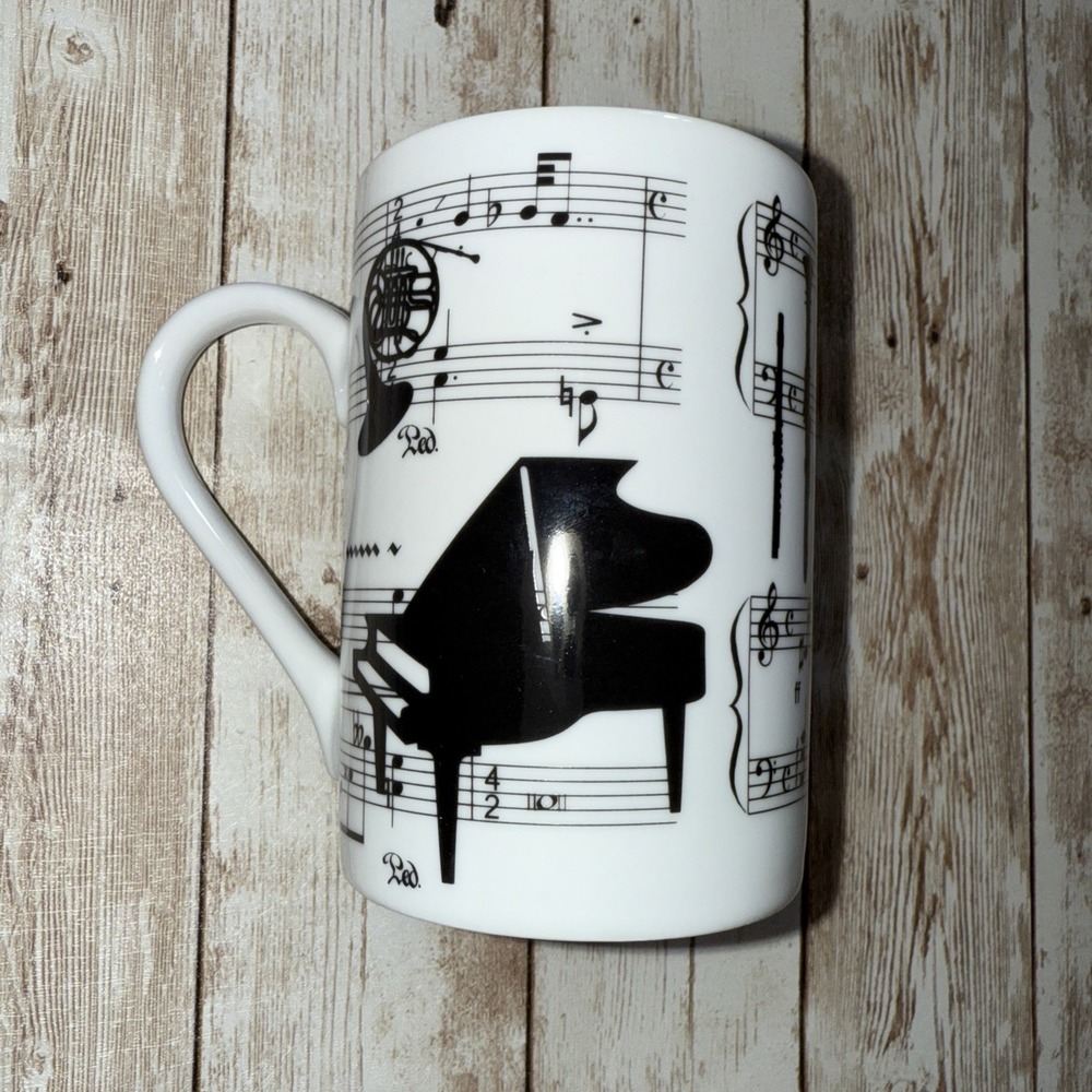Konitz Music Lovers Mug Instruments Piano Sax Trumpet 4" Tall Holds 10 oz‎